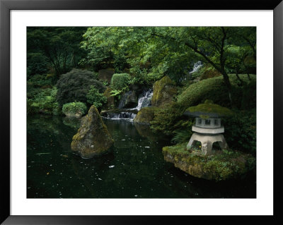 Water Cascades Into A Pool At The Japanese Garden by Nadia M. B. Hughes Pricing Limited Edition Print image