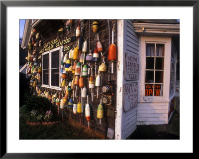 Colorful Lobster Pot Floats Adorning The Wall Of A Seafood Shack by Darlyne A. Murawski Pricing Limited Edition Print image