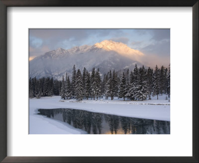 View Of Mt. Edith And Sawback Range With Reflection In Spray River, Banff, Canada by Michele Westmorland Pricing Limited Edition Print image
