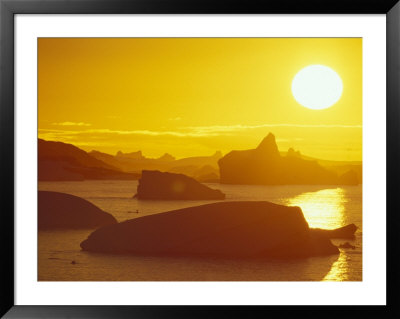 Sunset On Icebergs In The Bismark Strait, Petermann Island, Alaska, Usa by Hugh Rose Pricing Limited Edition Print image