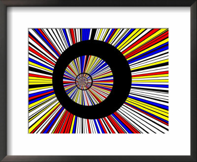 Abstract Fractal Design With Black Circles On Blue, Red, And Yellow Background by Albert Klein Pricing Limited Edition Print image