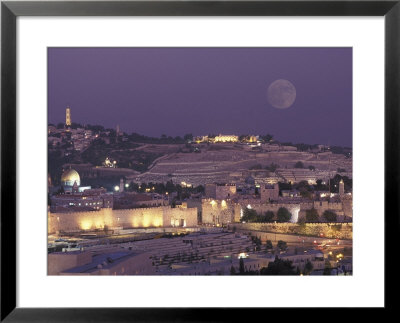 Moon Over The Dome Of The Rock And Mount Olives In Jerusalem, Israel by Richard Nowitz Pricing Limited Edition Print image