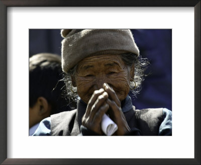 Old Woman With Hands To Face, Nepal by David D'angelo Pricing Limited Edition Print image