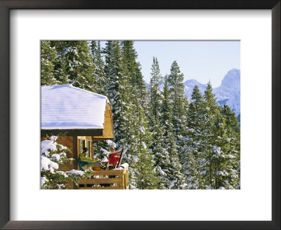 Skiers On Balcony Of Ski Lodge Prepare For Skiing by Mark Cosslett Pricing Limited Edition Print image