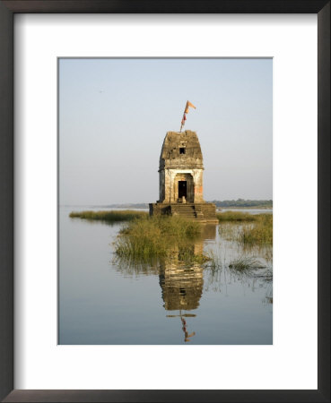 Small Hindu Temple In Middle Of The Narmada River, Maheshwar, Madhya Pradesh State, India by R H Productions Pricing Limited Edition Print image