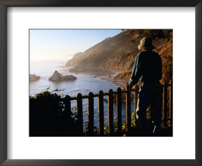 Man Standing On Observation Deck Looking At Coastline, Big Sur, California by Eddie Brady Pricing Limited Edition Print image