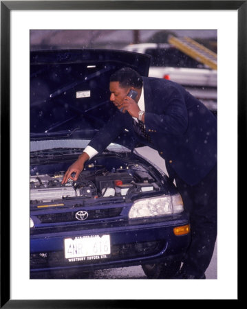 Businessman On Cell Phone Having Car Trouble by Chris Minerva Pricing Limited Edition Print image