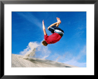 Man Somersaulting Down Dunas De Soledad Sand Dune, Guerrero Negro, Baja California Sur, Mexico by Brent Winebrenner Pricing Limited Edition Print image