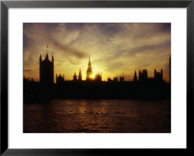 Houses Of Parliament Silhouetted At Sunset, London, United Kingdom by Dennis Johnson Pricing Limited Edition Print image