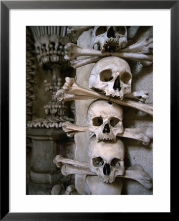 Bones Of Monks And Plague Victims In Chapel Cellar Of Ossuary In Sedlec Cloister, Czech Republic by Martin Moos Pricing Limited Edition Print image