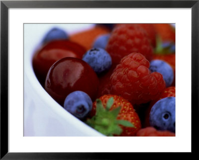 Summer Fruits In White Ceramic Bowl: Strawberries, Raspberries, Blueberries And Cherries by James Guilliam Pricing Limited Edition Print image