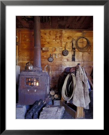 Line Shack With Fire In Old Stove, Ponderosa Ranch, Seneca, Oregon, Usa by Darrell Gulin Pricing Limited Edition Print image