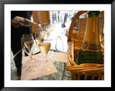 Bottle Of Deutz Champagne In Wicker Basket At Champagne Deutz, Ay, Vallee De La Marne by Per Karlsson Pricing Limited Edition Print image
