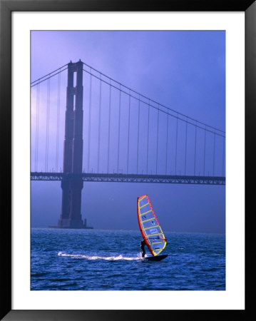 Sailboarder And Golden Gate Bridge, San Francisco, California, Usa by Roberto Gerometta Pricing Limited Edition Print image