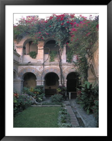 Courtyard Of The Camino Real Oaxaca Hotel, Bougainvillea And Garden, Mexico by Judith Haden Pricing Limited Edition Print image