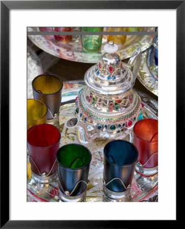 Moroccan Silver Teapot And Glasses, The Souq, Marrakech, Morocco by Gavin Hellier Pricing Limited Edition Print image