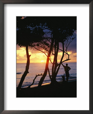 Man And Surfboard At Sunrise, Cabarete, Dominican Republic by Skip Brown Pricing Limited Edition Print image