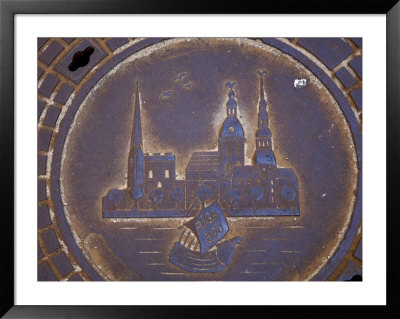 Latvia, Riga, Manhole Cover In Street, Close-Up by Keenpress Pricing Limited Edition Print image