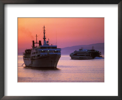 Ferry & Marine Traffic At Mykonos Harbor, Greece by Walter Bibikow Pricing Limited Edition Print image
