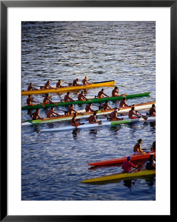 Several Six Man Pirogues In Papeete Harbour, Papeete, Tahiti, The French Polynesia by Tony Wheeler Pricing Limited Edition Print image