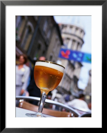 Glass Of Beer At Cafe With Cathedral In Background, Boulogne-Sur-Mer, France by John Banagan Pricing Limited Edition Print image