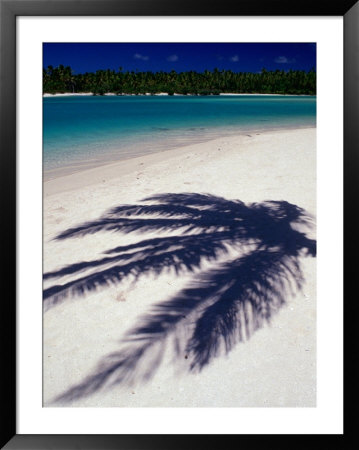 The Shadow A Palm Leaf On The White Sand Of One Of Aitutaki Lagoon's Many Islands, Cook Islands by Dallas Stribley Pricing Limited Edition Print image
