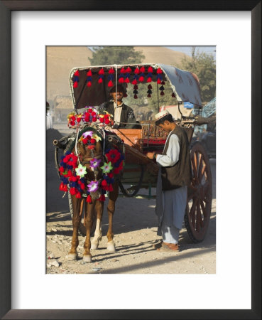 Man Standing By Colourful Horse Cart, Maimana, Faryab Province, Afghanistan by Jane Sweeney Pricing Limited Edition Print image