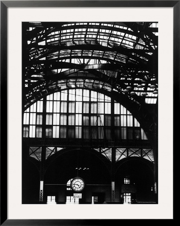 Features Of Nyc Penn Station Include Ceiling Of Atrium, Steel Glass Vaulting And Decorated Clock. by Walker Evans Pricing Limited Edition Print image
