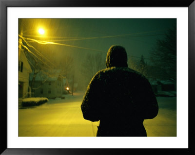 A Winter View Of A Man Standing In A Street by Heather Perry Pricing Limited Edition Print image