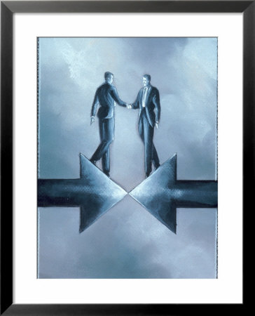 Executives Shaking Hands At Arrows by Karen Stolper Pricing Limited Edition Print image