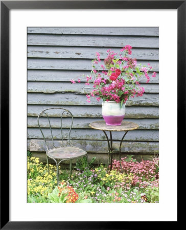 Lunaria, Tulipa, Syringa Loosely Arranged In Painted Vase On Table by Linda Burgess Pricing Limited Edition Print image