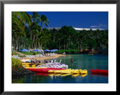 Canoes And Pedal-Boats Lined Up On The Shore Of A Lagoon At The Hilton Waikoloa, Hawaii, Usa by Ann Cecil Pricing Limited Edition Print image