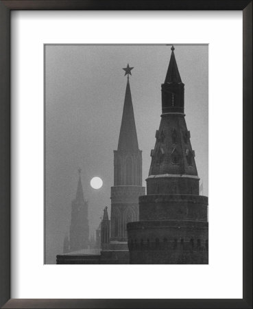 View Of The Kremlin And Spassky Tower Under Full Moon by Carl Mydans Pricing Limited Edition Print image