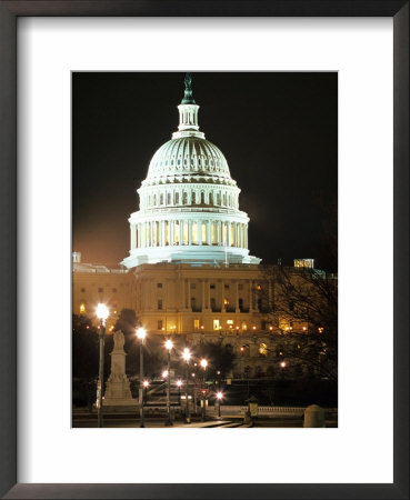 Night Shot Of The United States Capitol Building And Capital Hill, Usa by David Clapp Pricing Limited Edition Print image