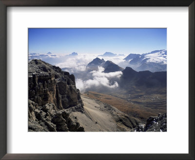 View Southeast From Top Of Sella Group To Passo Pordoi Road In Valley, Trentino-Alto Adige, Italy by Richard Ashworth Pricing Limited Edition Print image