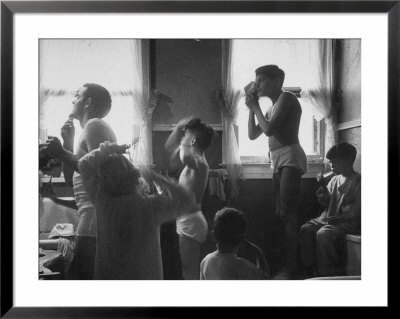 Professional Couple's Big Family, Sharing The Only Bathroom, Early In The Morning by Gordon Parks Pricing Limited Edition Print image