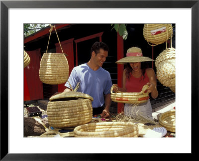 Couple Shopping For Baskets At Straw Market, Bahamas, Caribbean by Greg Johnston Pricing Limited Edition Print image