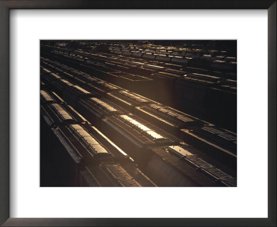 Freight Trains In Railway Yard, Sunset, Kansas by Brimberg & Coulson Pricing Limited Edition Print image