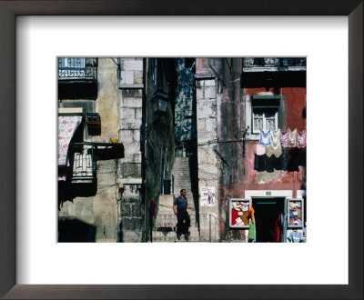 Stairs Between Buildings In Alfama District, Lisbon, Estremadura, Portugal by Bill Wassman Pricing Limited Edition Print image