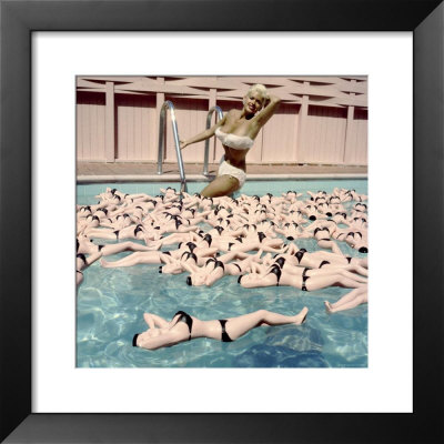 Bikini Clad Actress Jayne Mansfield With Hot Water Bottle Likenesses Floating Around Her In Pool by Allan Grant Pricing Limited Edition Print image