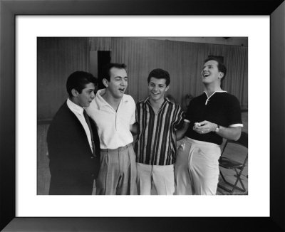 Singing Heartthrobs Paul Anka, Bobby Darin, Frankie Avalon And Pat Boone Singing by Peter Stackpole Pricing Limited Edition Print image