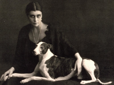 Portrait Of A Young Woman With A Greyhound by Wanda Wulz Pricing Limited Edition Print image