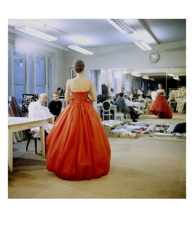 Fashion Designer Christian Dior Commenting On Red Gown For His New Collection Prior To Showing by Loomis Dean Pricing Limited Edition Print image