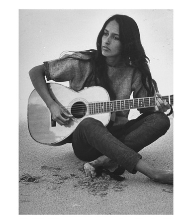 Folk Singer Joan Baez Strumming Her Guitar On The Beach Near Her Home by Ralph Crane Pricing Limited Edition Print image