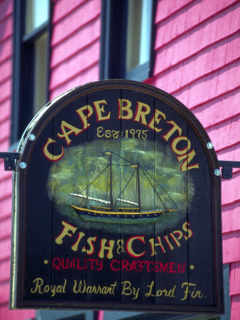Fish And Chips Sign, Cape Breton, Sydney, Nova Scotia, Canada by Greg Johnston Pricing Limited Edition Print image