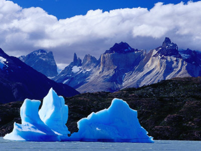 Icebergs In Lake Grey And Mountains Of The Macizo Paine Massif, Patagonia, Chile by Richard I'anson Pricing Limited Edition Print image