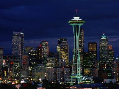 Skyline At Night With Space Needle Tower Seattle, Washington, Usa by Rob Blakers Pricing Limited Edition Print image