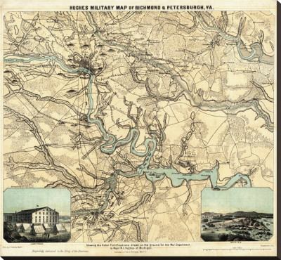 Hughes Military Map Of Richmond And Petersburgh, Virginia, C.1864 by W.C. Major Hughes Pricing Limited Edition Print image