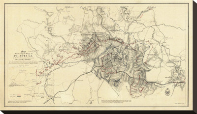 Civil War Map Illustrating The Siege Of Atlanta, Georgia, C.1864 by Orlando M. Poe Pricing Limited Edition Print image