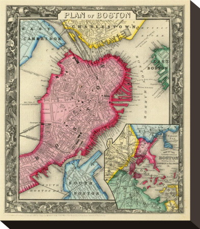 Plan Of Boston, C.1860 by Samuel Augustus Mitchell Pricing Limited Edition Print image